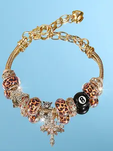 Leopard Print Billiard Ball Charm Bracelet, Exquisite Bracelet, Stylish Accessory for Women & Girls, Unique Gift Idea for Sports Lovers