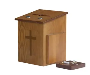 Two-Lock Wood Church Collection Fundraising Box Donation Charity Box with Gold Cross Christian Church Tithes & Offering Prayer Box 7.5"W x 7.5"H x 9-7/8" D Wallmount or Tabletop 14920NEW-NF