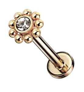16G Gold PVD Beaded Gem Labret