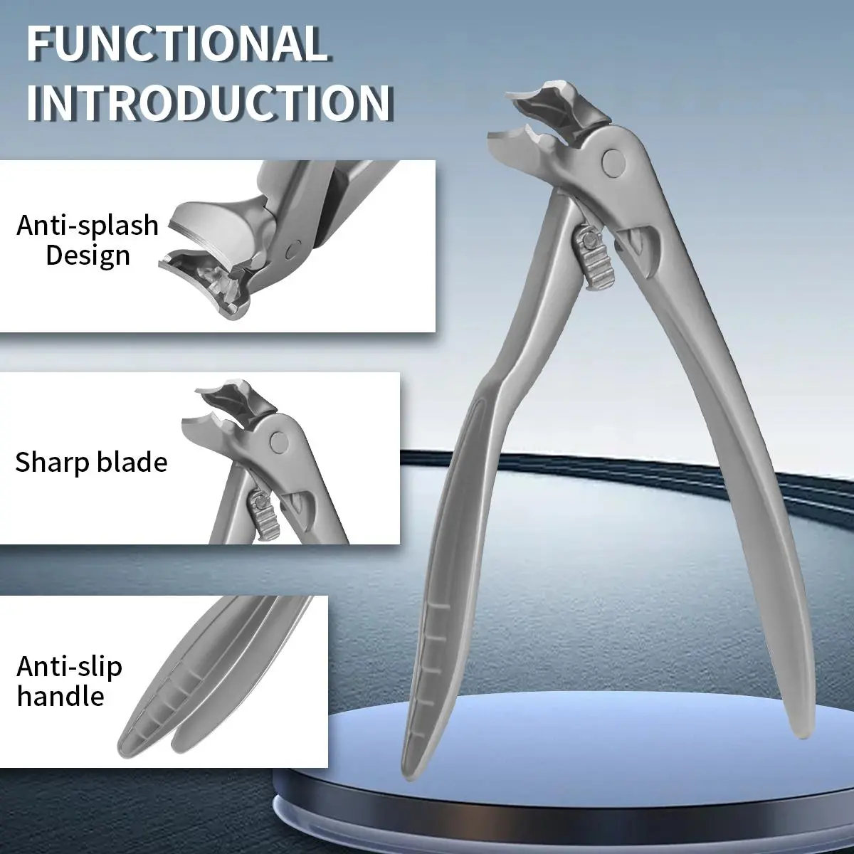 Professional black long-handled scimitar head toenail scissors, unisex more suitable for the elderly, large opening anti-splash design, with nail file set, durable metal foot manicure, suitable for thick and hard nails.