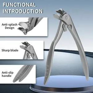 Professional black long-handled scimitar head toenail scissors, unisex more suitable for the elderly, large opening anti-splash design, with nail file set, durable metal foot manicure, suitable for thick and hard nails.