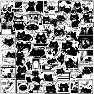 Cat Pattern Sticker, 50pcs/set Cute Cartoon Cat Decorative Sticker Packs, Self Adhesive Decor Paper for Gift Greeting Card & Water Bottle & Laptop, Ornaments