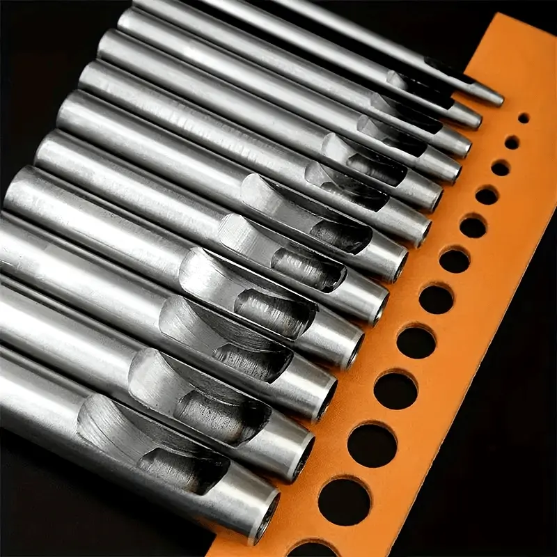 Set of 6 Leather Punching Tools: Carbon Steel, Durable, Sharp Edges, Polished Handles - Ideal for Punching Holes in Leather Straps, Belts, and Papers
