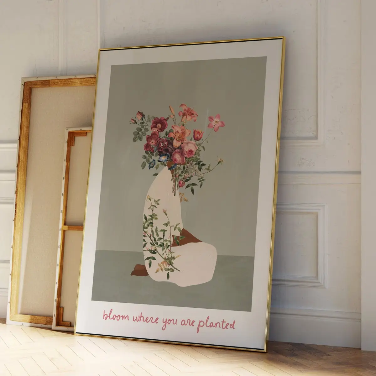 Bloom Where You Are Planted Wall Art, Sage Green Botanical Print, Large Floral Poster, Positive Office Wall Art, Gift for Her, Room Decor, Unframed