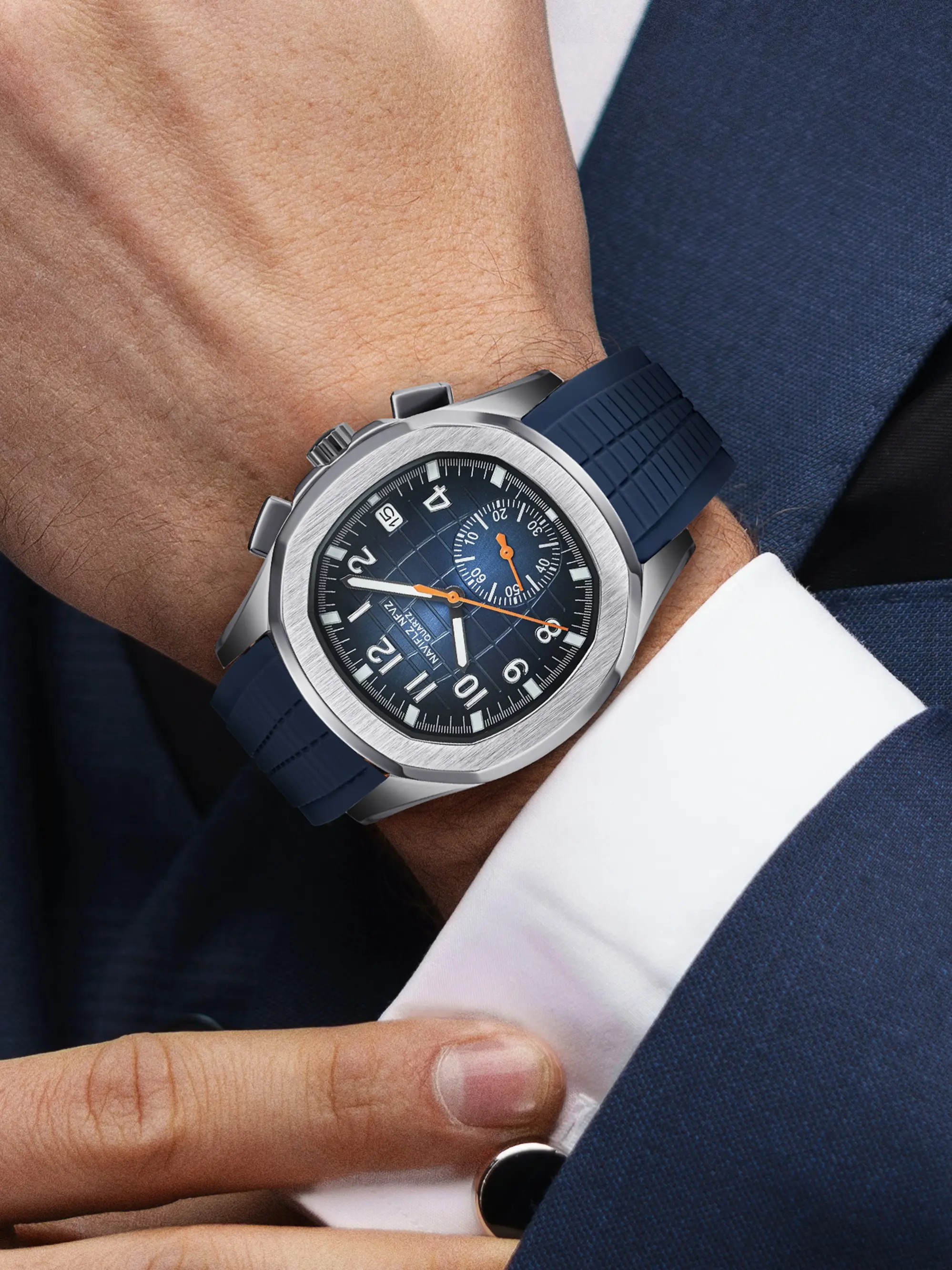 Men's Quartz Watch Stainless Steel Sapphire Glass Digital Night Glow Luxury Design Casual Style All Seasons Fold Buckle Fashionable Waterproof Watch Stainless Steel Wristwatch