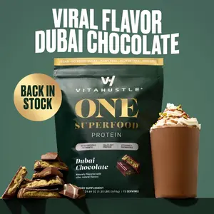 VitaHustle ONE Superfood 20G Plant Protein, KSM-66 Ashwagandha, Vitamins, Daily Greens, Adaptogens, Pre+Probiotics, Vegan, Dairy-Free, Gluten-Free, Non-GMO