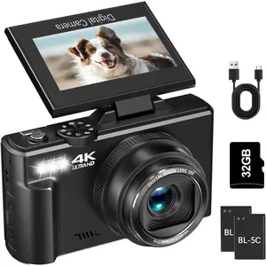Meanlans 4K Digital Camera for Photography, 64MP Vlogging Camera for YouTube with 3" 180 Flip Screen, WiFi Compact Camera with 18X Digital Zoom, Comes with 32GB  SD Card and 2 , Black