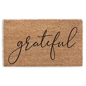 Grateful Fall Decor Doormat Entryway Decorations Autumn Flock Design Handcrafted Tomball TX Made Bold Long Lasting Textured Vibrant Mat with 'grateful' Script Durable Functional Quick Shipping