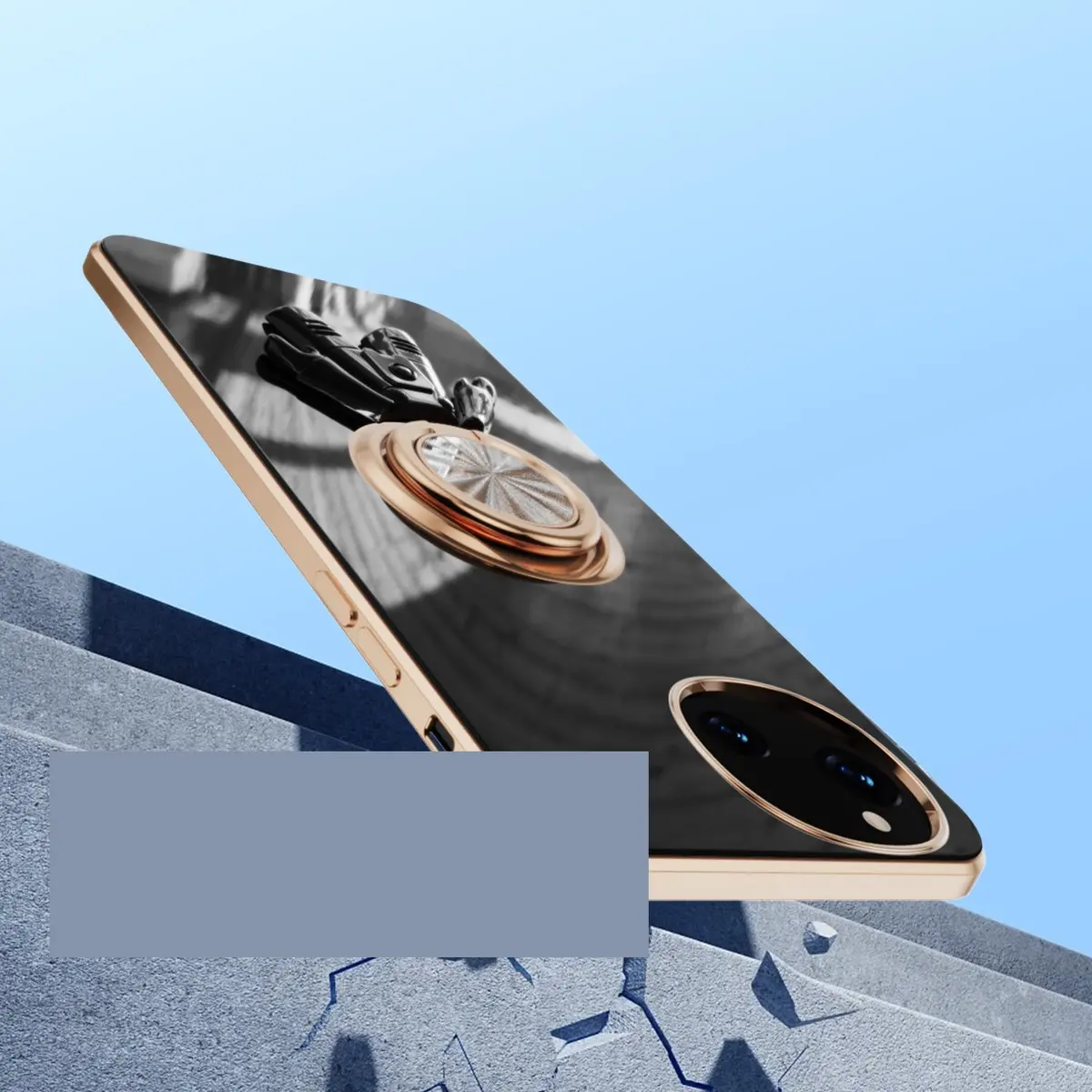 For Sharp Aquos R9 6D Astronaut Electroplated Ring Stand Phone Case HNTKR-0216