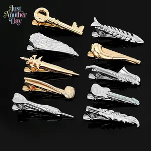Creative Novelty Tie Clips Set, Fun Shaped Metal Tie Bars, Unique Guitar/Sax/Key/Wing Tie Clips for Men