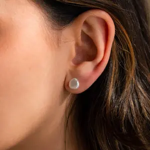 Freshwater Pearl Studs by Caitlyn Minimalist - Dainty Round Pearl Gemstone Earrings - Delicate Wedding Jewelry - Gift for Her