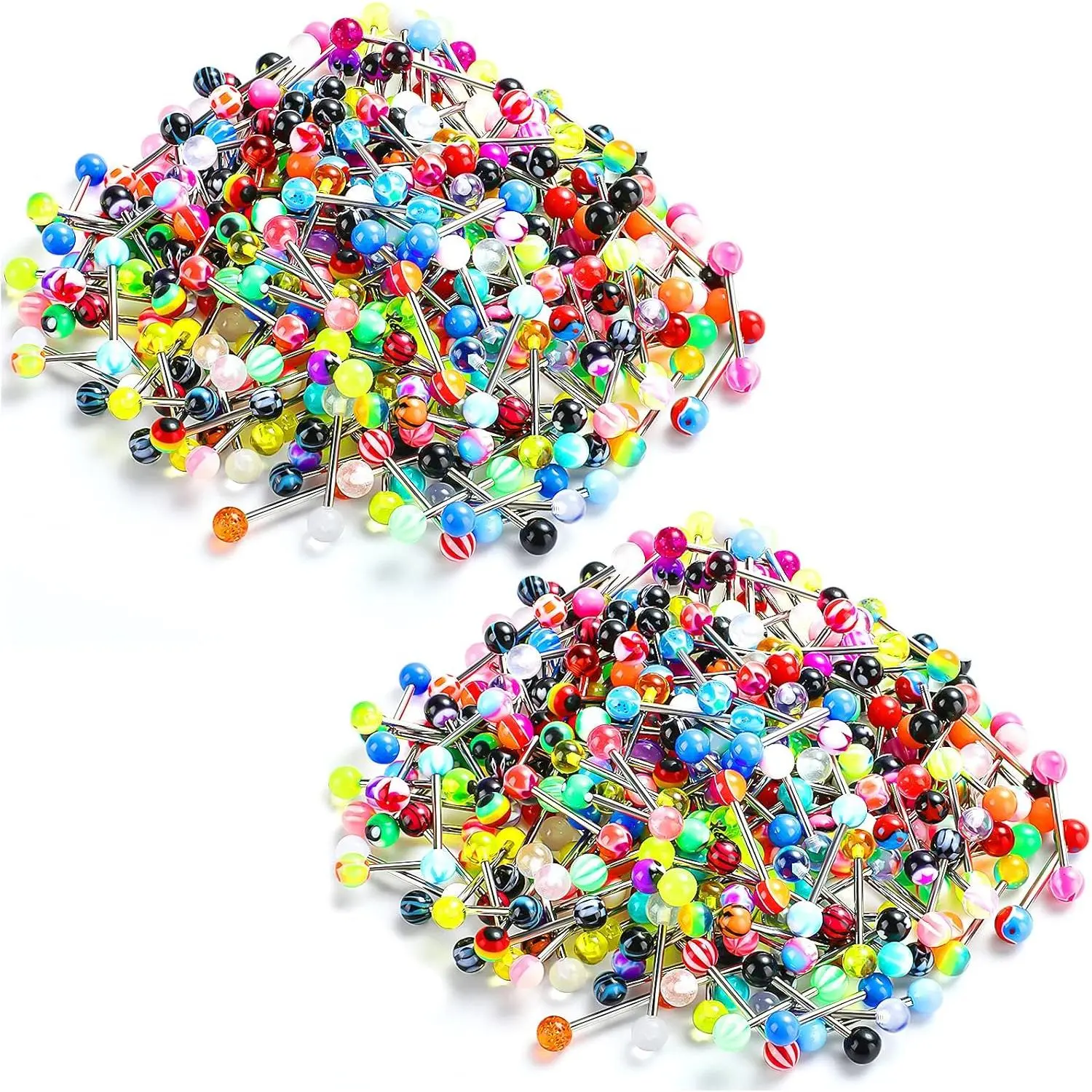 Tongue Rings 200-Piece Mixed Color Set, 14G Stainless Steel & Acrylic Straight Barbells for Female Daily Wear, Body Piercing Jewelry, Detailed Size, 200 Pieces, Casual