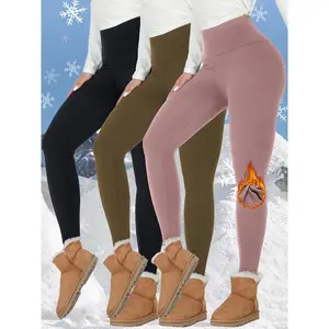 3pcs Womens Thermal Fleece Lined Waisted Leggings, Workout Winter Warm Thick Tights Soft Yoga Pants, Women's Activewear