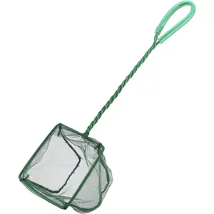 Aquarium Fish Net with Braided Metal Handle Square Net with Soft Fine Mesh Sludge Food Residue Wastes Skimming Cleaning Net for Fish Tanks Small Koi Ponds and Pools