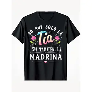 Spanish T-Shirt Soy Tu00Eda Y Madrina( Im an Aunt & Godmother) - 100% Retro Mexican Godparent Design with Floral & Star Print, Unisex Fit for Women & Men( Sizes S-XXXL) - Casual Gift for Madrinaauntie