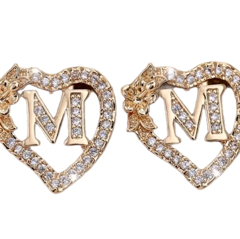 Vanel Heart-Shaped Initial Letter Earrings Set for Women with April Birthstone Studs