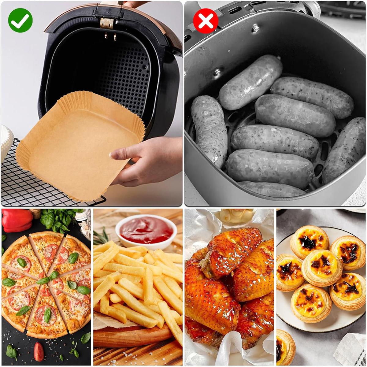 Air Fryer Liner,100 Square Air Fryer ParchmentPaper Liner, Air Fryer Liners Disposable for Microwave,Square Non-Stick Air Fryer Liner Square Free of Bleach