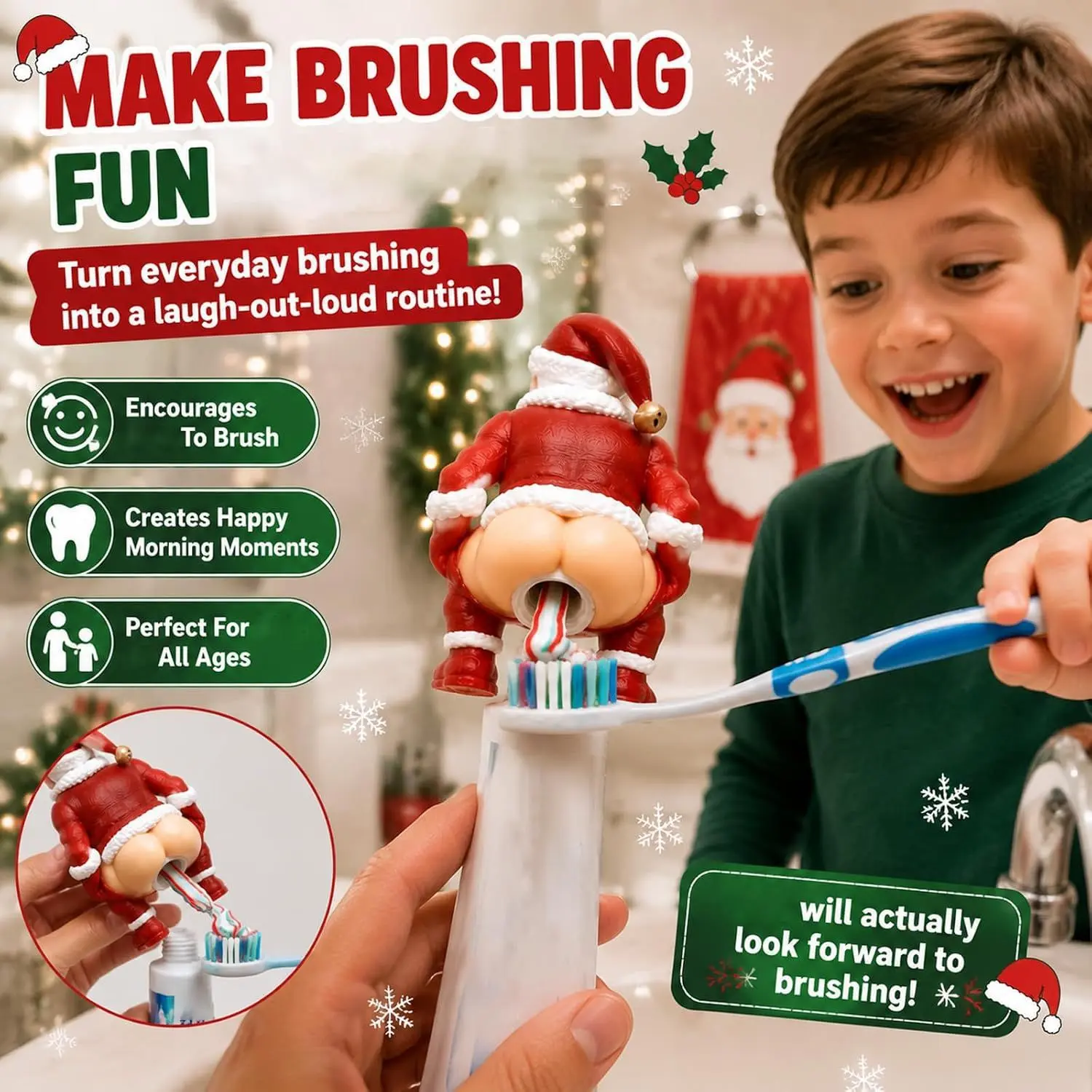 Funny Shape Santa Toothpaste Dispenser - Cute Accessories Christmas Novelty Squeezer Cap, Bathroom Sink Counter Decor Holiday Accessory, Christmas Stocking Stuffer Gift, Fun Shape