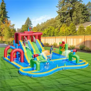 Yaheetech Inflatable Water Slide, Double Lane Water Slide, Combo W/ Storage Bag & 650W Blower, 2 Slides & 2 Pools & 2 Water Cannons & Tunnel & Basketball Hoop & Climbing Wall & Punching Bags & Ring Toss Game, For Kids Aged 3 To 10