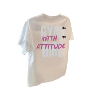 T-shirt with Attitude Print, Short Sleeve and Round Neck, Casual Top for Summer and Spring, Women's Clothing