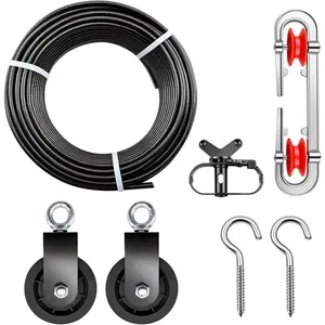 Clothesline Kit, Duty Clothesline Kit with 3/16" 100Ft PVC Coated Clothes Line Wires, Clothesline Nylon Pulley, Perfect for Drying Clothes Outside