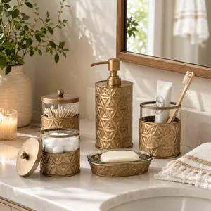 Autumn Alley Antique Gold Bathroom Accessories Set – 5 Piece Farmhouse Bathroom Decor