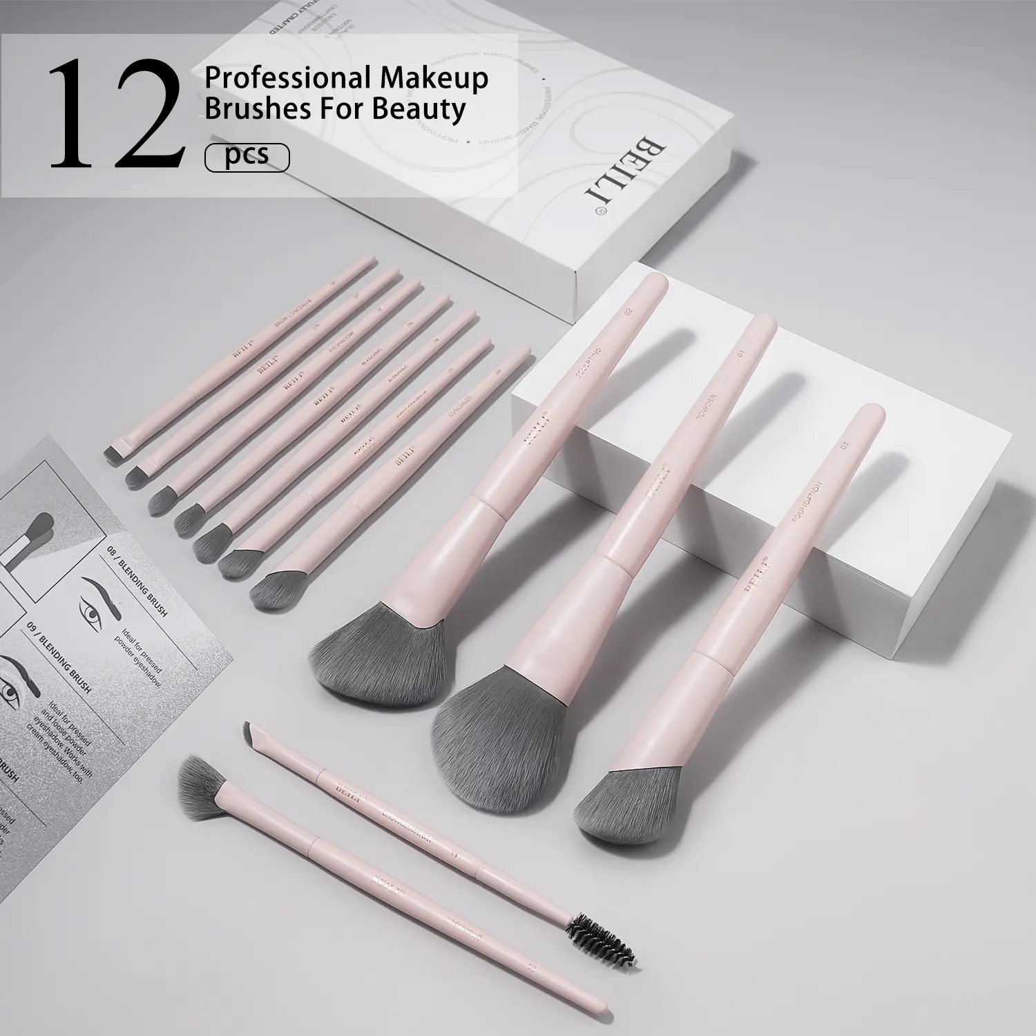 BEILI 12-Piece Ultimate Makeup Brush Set – Ultra-Soft Bamboo Charcoal Silk Vegan Bristles with Strong Absorption and Natural Antibacterial Properties – Perfect for Foundation, Powder, Blush, Eyeshadow & More