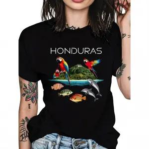 Women's Honduras Island Life Graphic T-Shirt 100% Cotton Crew Neck Short Sleeve Black Comfort Fit