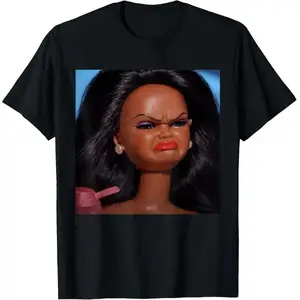 Angry Disgusted Black Doll Face Meme T-Shirt Funny Reaction Tee for Men Soft Breathable 100% Cotton Unisex Casual Tops