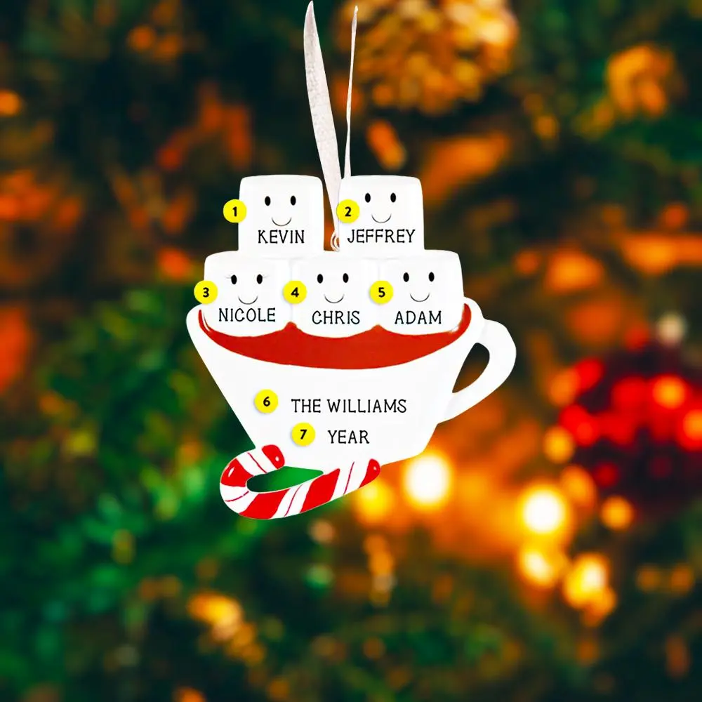 Personalized Family of 5 Hot Cocoa Christmas Ornament | Custom Names