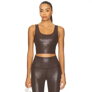 Beyond Yoga Power Shine Sport + Street Cropped Tank Top in Espresso Viper