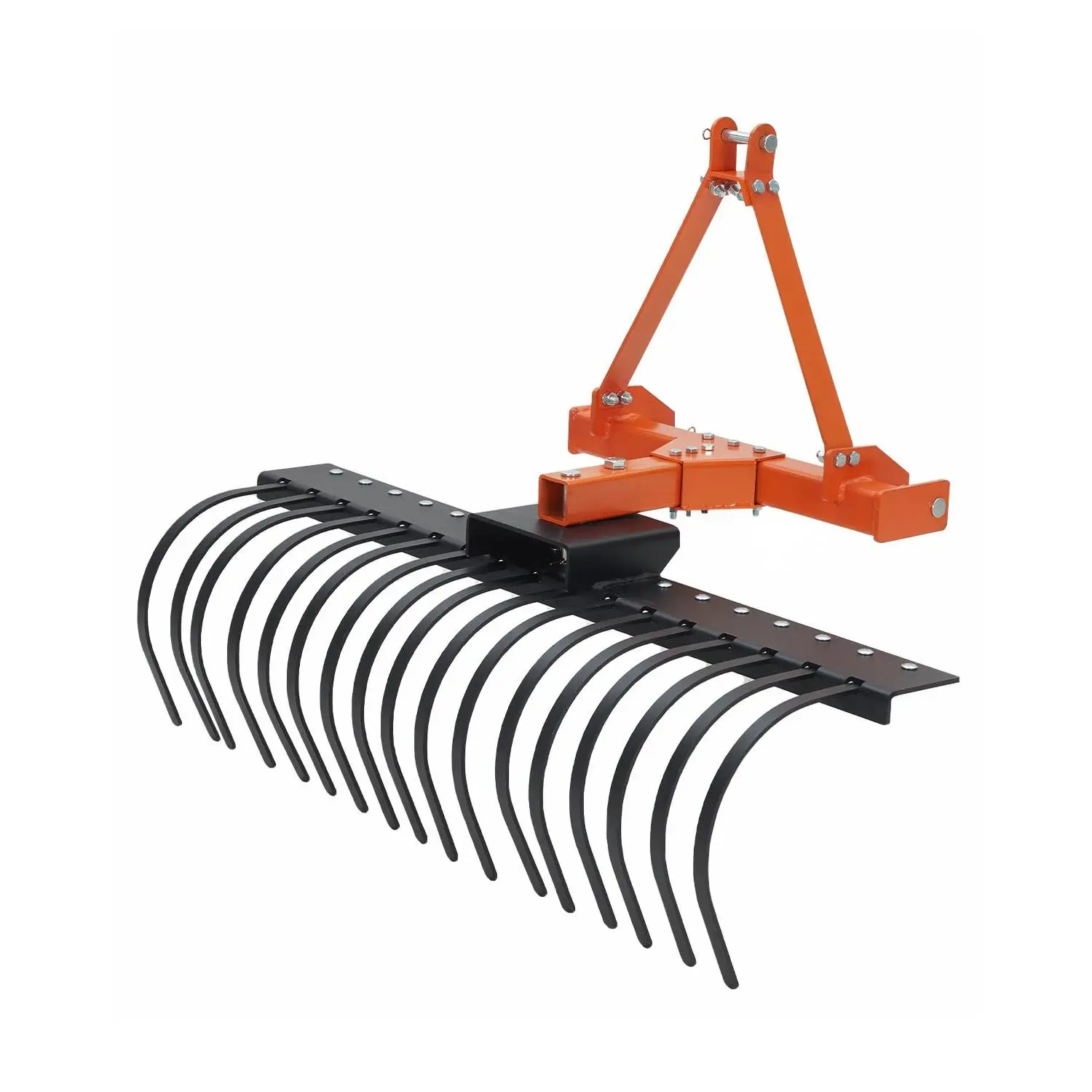 Garvee 3 Point Landscape Rake-50 Inches Pull Behind Tractor Rake 3 Point Hitch Attachment with 360°Rotation and 17 Spring Steel Tines, Pine Straw Harrow for Garden, Lawn Care, Farm