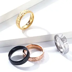 Titanium Steel Hammered Texture Ring – Irregular Stackable Band for Men & Women, Personalized Daily Couple Jewelry Gift