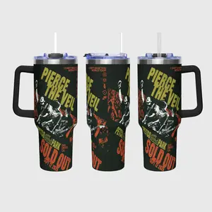 Rock Band Aesthetic Tumbler, Emo Concert Inspired Design, 40oz Insulated Mug with Handle and Straw, Music Fan Gift