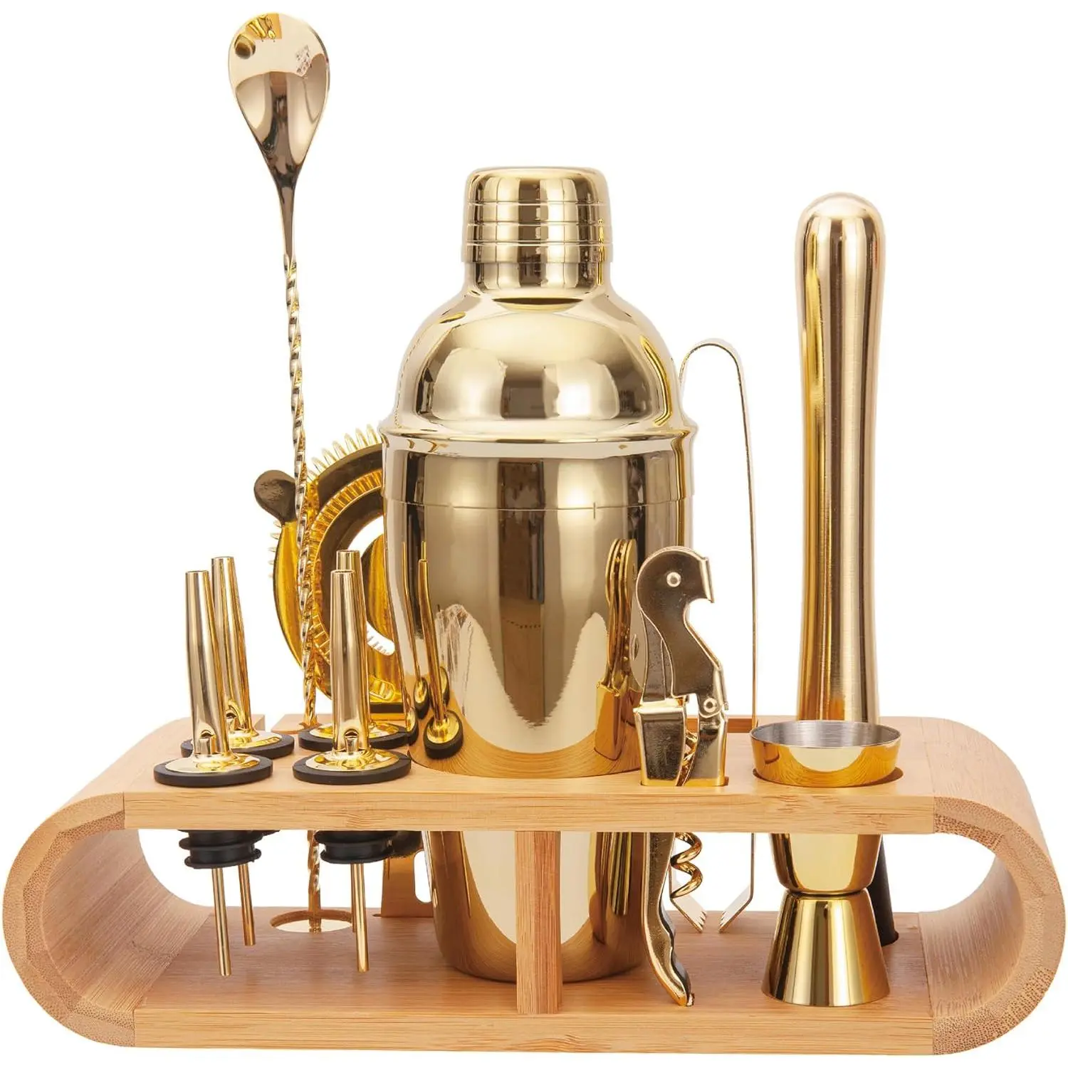 12 count-Cocktail Shaker Set Stainless Steel Bartending Kit 18.6oz Cocktail Bar Set Cocktail Mix Drink Making Kit Professional Bar and Home Drink Bar Tools for Bartender(Gold, 12 count)