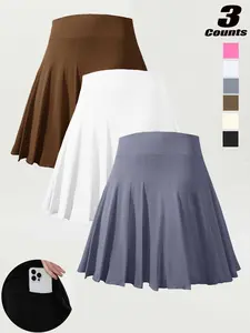 Women's Summer Yoga Tennis Skirt, High Waist Pleated Sporty Short Skirt, Casual Knit Bottoms with Pockets, Beach Vacation Wear