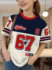 Creative 3D Digital Print New York Number '67' Pattern Short Sleeve T-Shirt, Comfortable Casual Wear, All-Over Print, Loose Fit