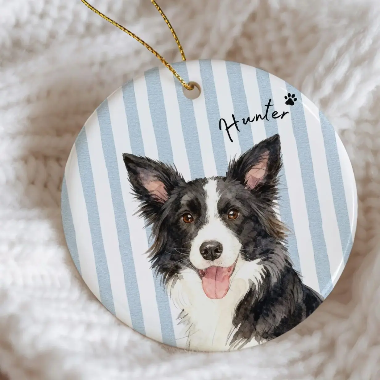 Personalized Pet Memorial Watercolor Ornament from Photo + Name – Striped Dog & Cat Ornament, Personalized Pet Remembrance Gift Loss