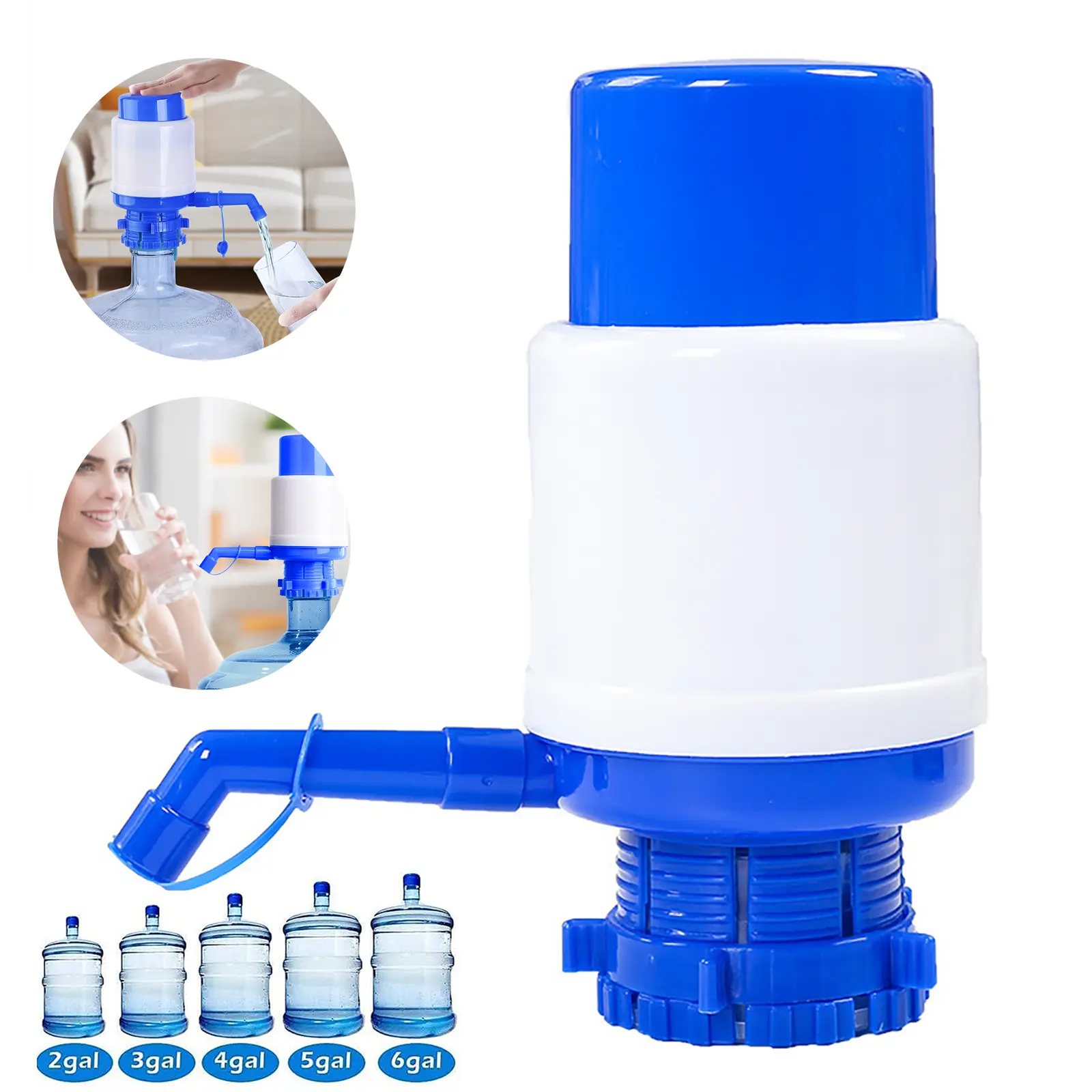 Manual Water Pump for 5 Gallon Bottle – Universal Fit for Crown Top and Screw Top Jugs - Adjustable Tubs, Protective Spout Cap, Cleaning Brush, BPA-Free Food-Grade Materials – 5 Gallon Water Pump