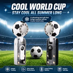 Portable Handheld High-Speed Cooling Fan with Ice Compress Function, Soccer Ball Design, Digital Display, Foldable, Perfect for Summer Travel, Vacation, and Outdoor Activities