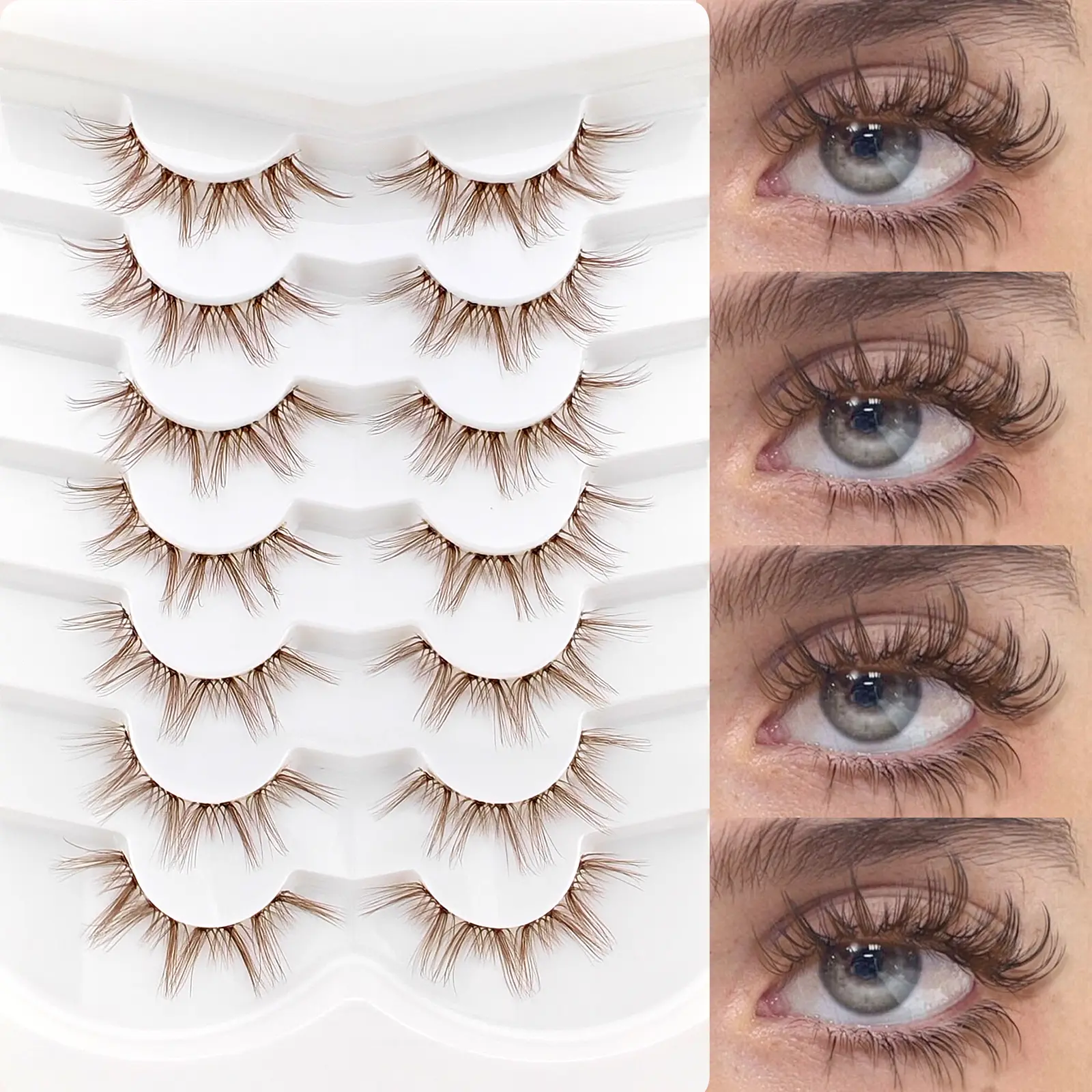 7 Pairs Transparent Stem Anime Cosplay False Eyelashes, Eyelash Set, Natural Crossed Curly Fluffy Comfortable Versatile Fake Lashes, Cosmetic False Lashes