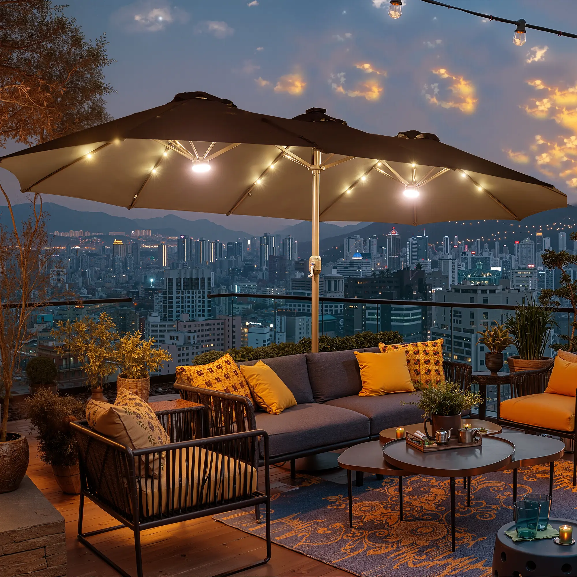 Dark Grey | Lighted Umbrella with Base