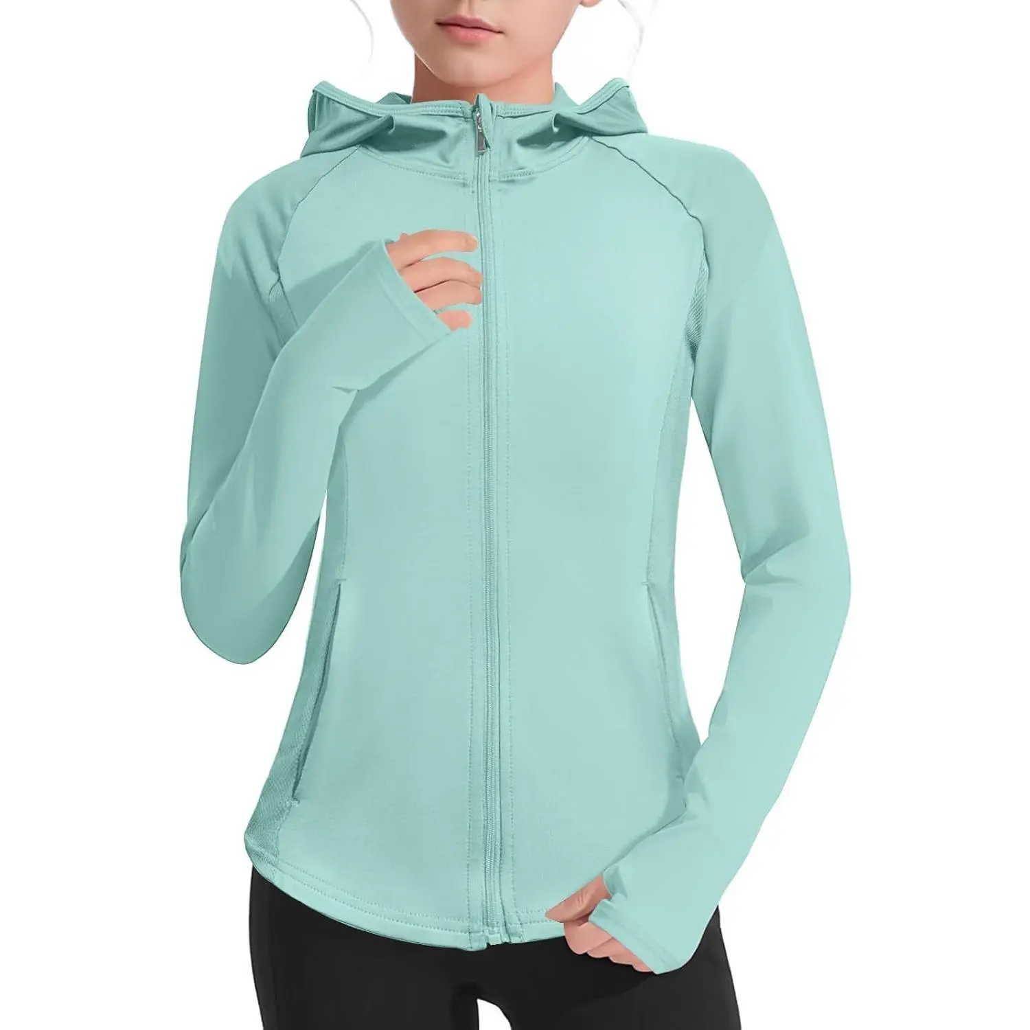 Girls Lightweight Jacket Long Sleeve Zip Up Athletic Hoodie Top UPF50+ Fishing Hiking Sun Protection Outwear