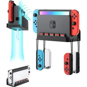 L-CPS011  Wall Mount for Nintendo Switch and Switch OLED, Metal Wall Mount Kit Shelf Accessories with 5 Game Card Holders and 4 Joy Con Brackets, Safely Store Switch Console Near or Behind TV, Black