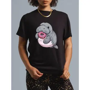 100% cotton Colorful Manatee Art I Kids Manatee Cute Donut Manatee T-Shirt casual Fashion graphic tees for women