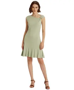Lauren Ralph Lauren Women's Green Asymmetrical Jersey Dress