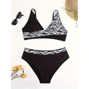 Zebra Print Bikini Women's Two Piece Swimsuit - Front Waisted Bathing Suit, Flattering Swimwear Beach,, Vacation,