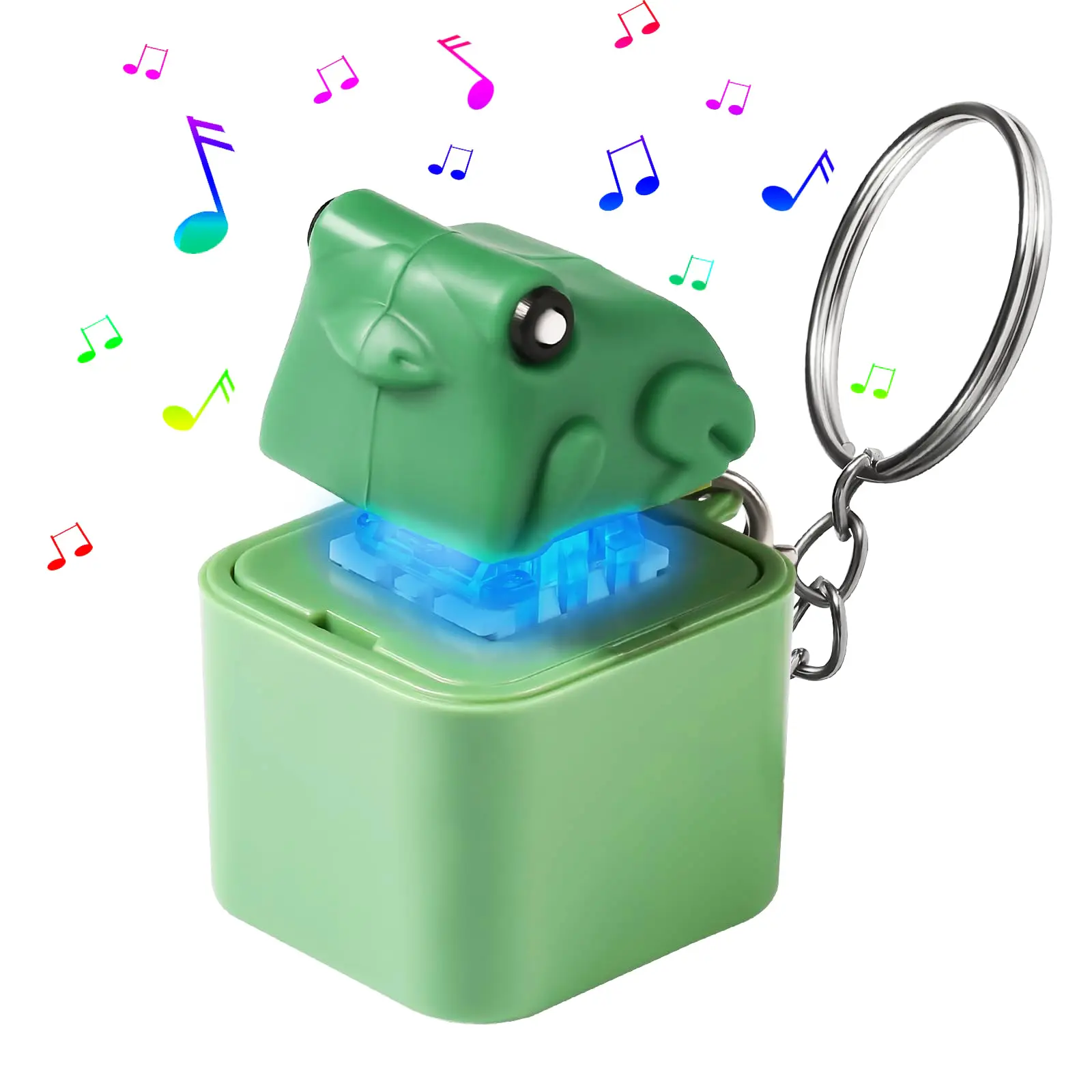 Rechargeable Quacking Frog Keychain, Stress Reliever Toy with Colorful Lights, Backlit, USB Port, April Fools' Day Gift for Casual Wear Accessory
