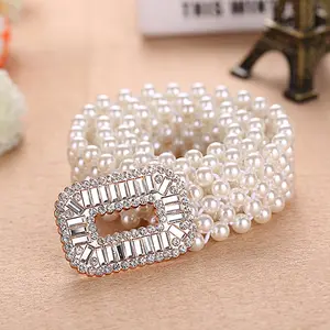 Waist Art Fashion Women's Dress with RV Rhinestone Inlaid Pearls Elastic Ladies Belt Designer Belts Women High Quality