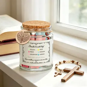 1 Set Spanish Emotional Bible Verse Jar with Color Coded Scripture Cards, Inspirational God’s Word Notes in Spanish for Different Moods, Christian Religious Gift, Ornate Frame Print & Heart Tree Charm, Cork Lid Glass Prayer Jar